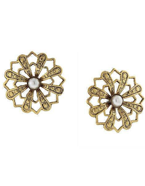 1928 Jewelry Flower & Faux Pearl Stud Earrings