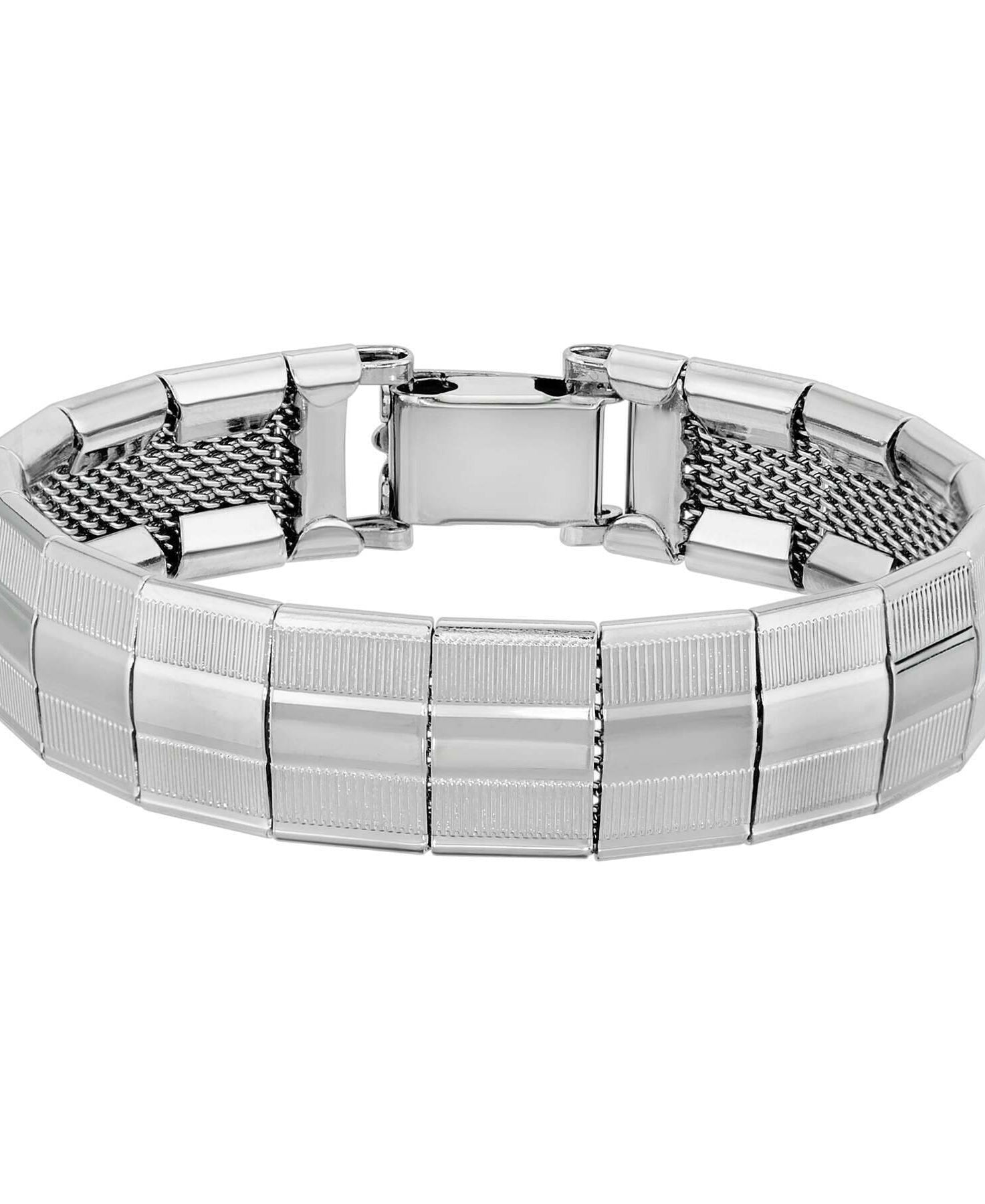 1928 Jewelry Silver Moderna Mesh & Link Bracelet, 7.5"L