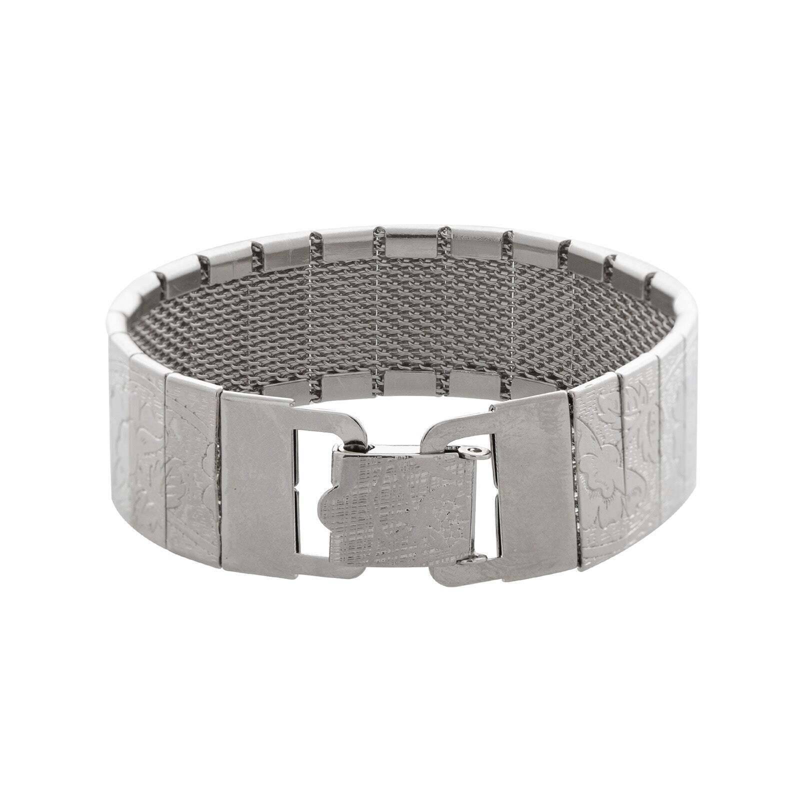 1928 Jewelry Silver Etched Floral Clasp Bracelet