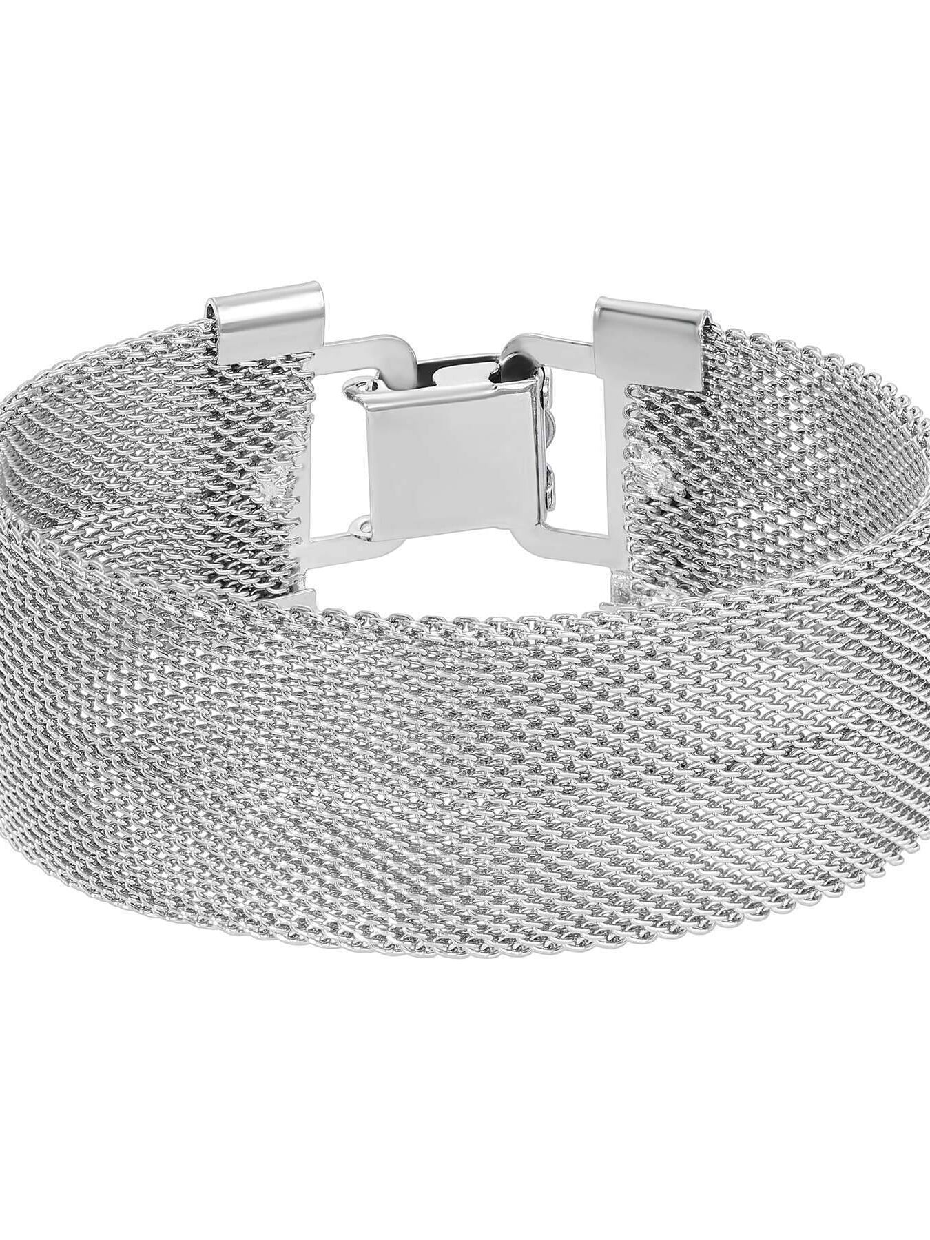 1928 Jewelry Silver d'Arc Woven Mesh Clasp Bracelet, 7.5"L