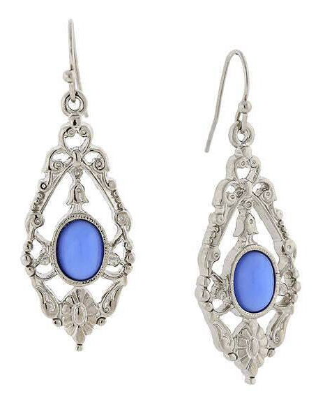 1928 Jewelry Ornate Floral Inspired Oval Stone Drop Earrings