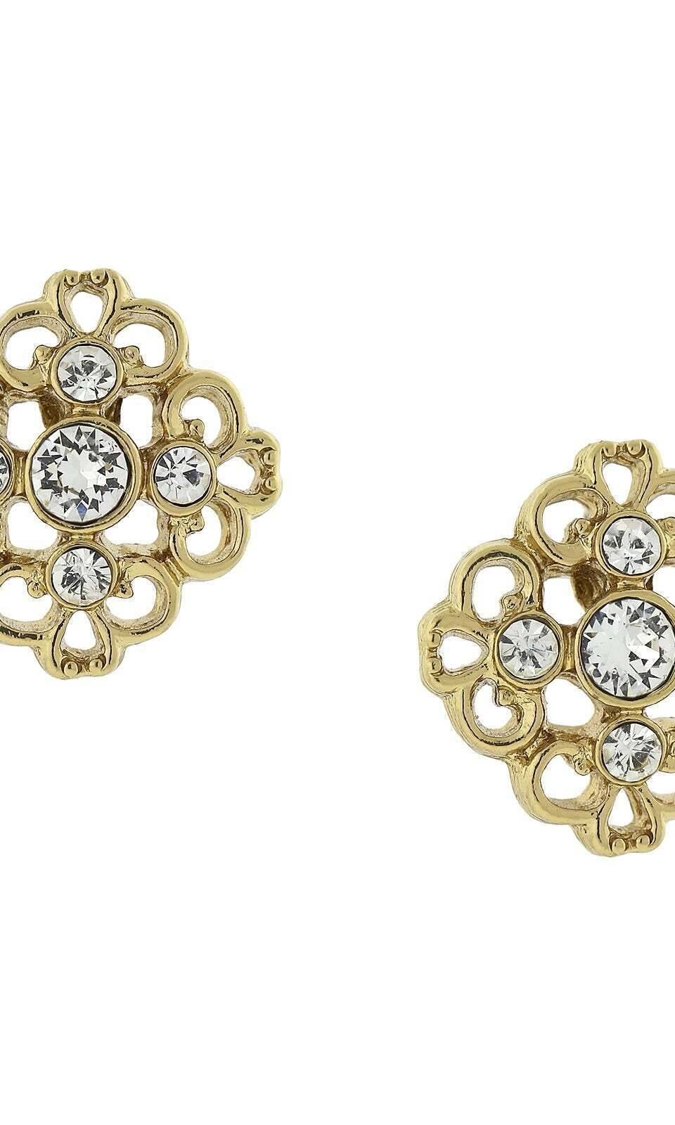1928 Jewelry Crystal Accent Filigree Button Stud Earrings