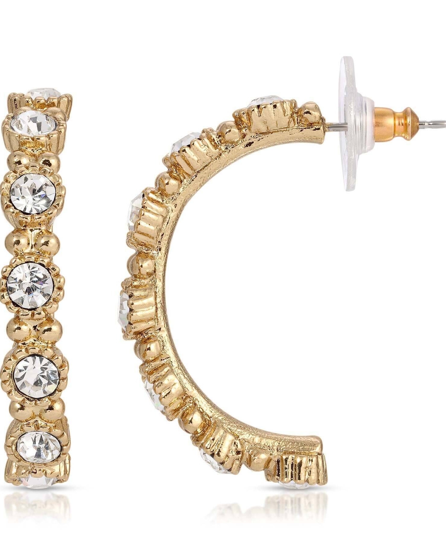 1928 Jewelry Clear Crystal Half Hoop Earrings