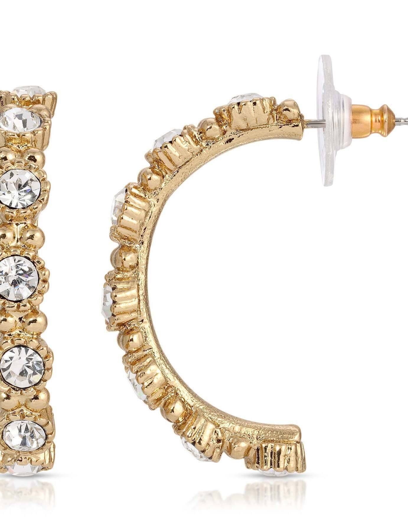 1928 Jewelry Clear Crystal Half Hoop Earrings