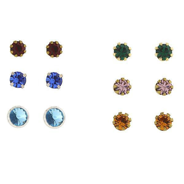 Multi Color Austrian Crystal Set Earrings   6 Pairs
