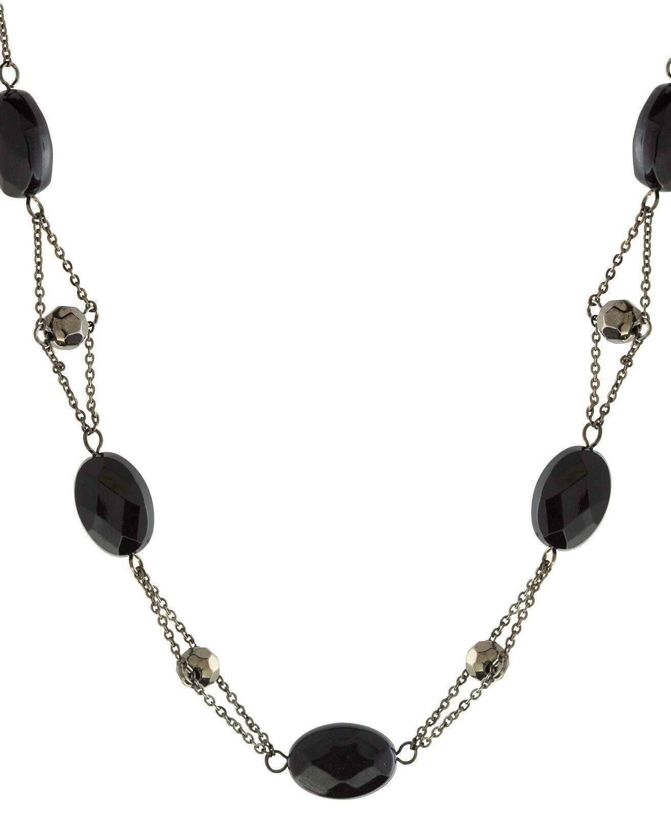 1928 Jewelry Black Trapeze Hematite Crystal Oval Beaded Necklace