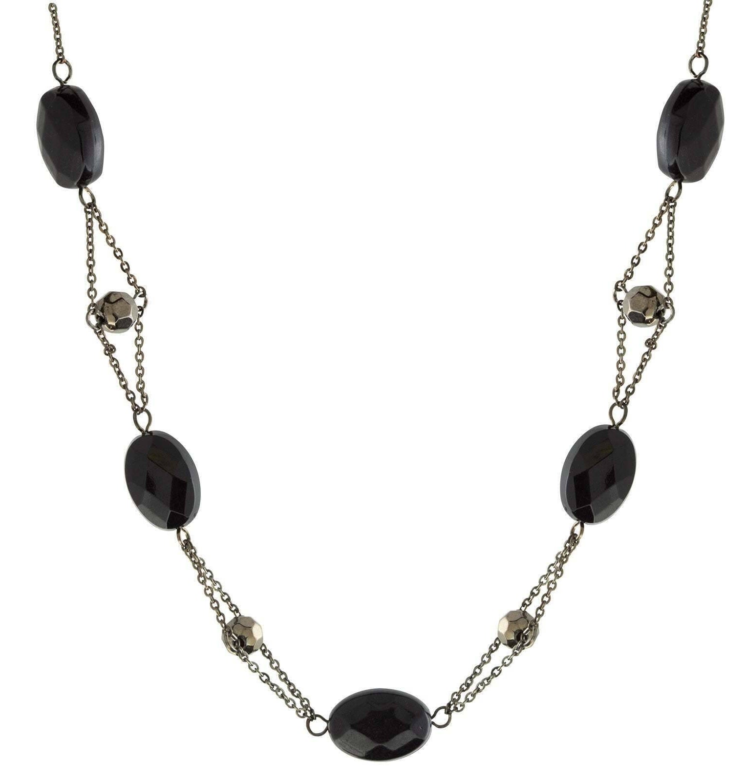 1928 Jewelry Black Trapeze Hematite Crystal Oval Beaded Necklace