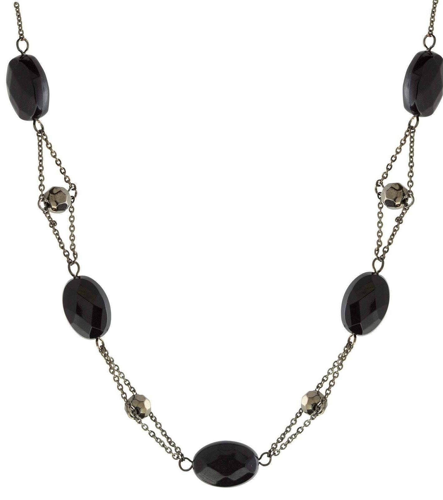 1928 Jewelry Black Trapeze Hematite Crystal Oval Beaded Necklace