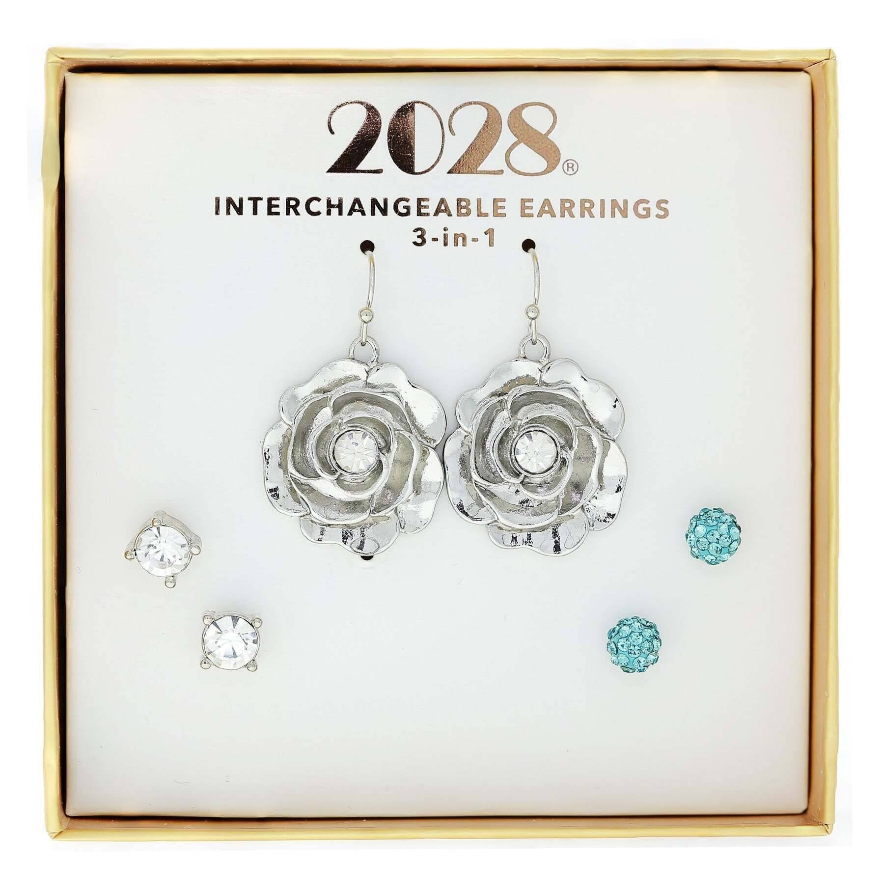 2028 Jewelry 3-In-1 Clear Crystal & Aqua Blue Interchangeable Earring Set