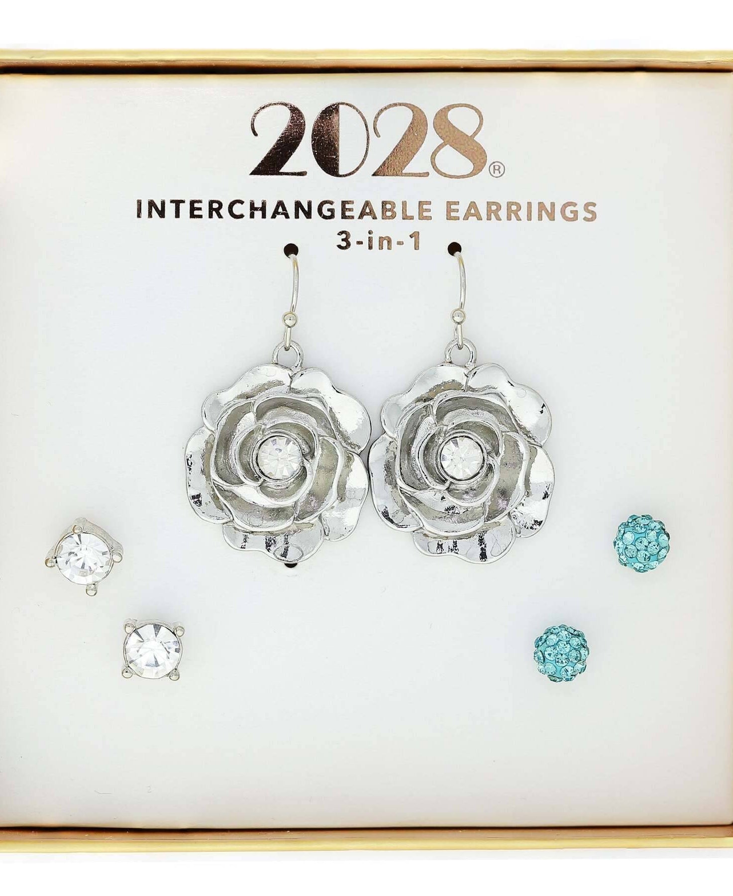 2028 Jewelry 3-In-1 Clear Crystal & Aqua Blue Interchangeable Earring Set