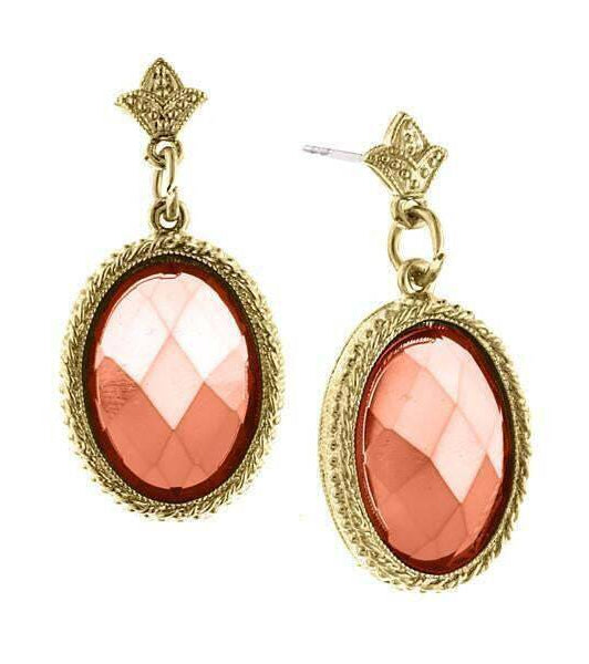 1928 Jewelry Coral Oval Faceted Drop Earrings