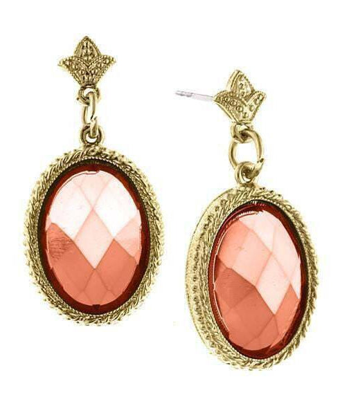 1928 Jewelry Coral Oval Faceted Drop Earrings