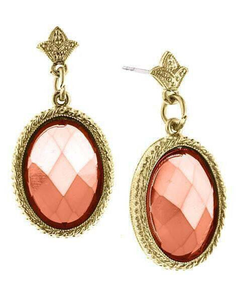 1928 Jewelry Coral Oval Faceted Drop Earrings