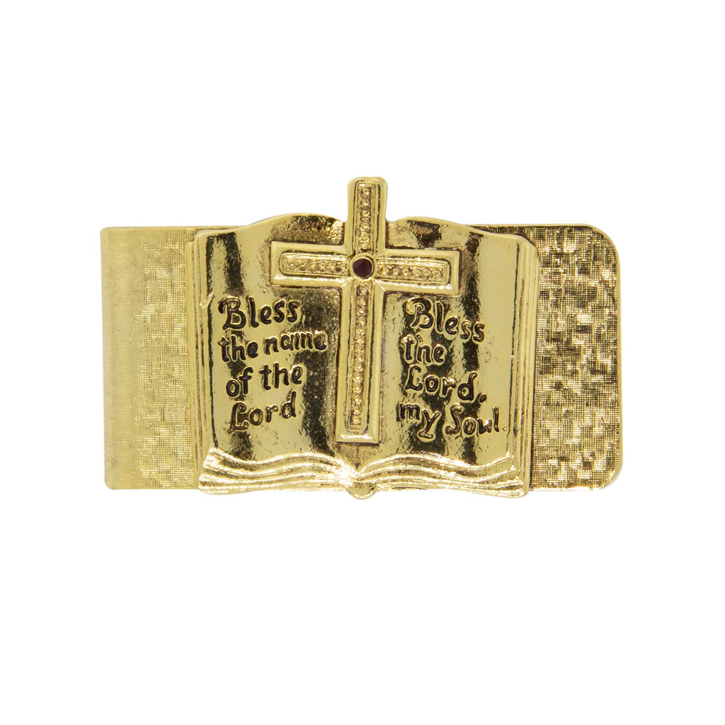 Gold Tone Open Bible  Bless The Lord  Money Clip
