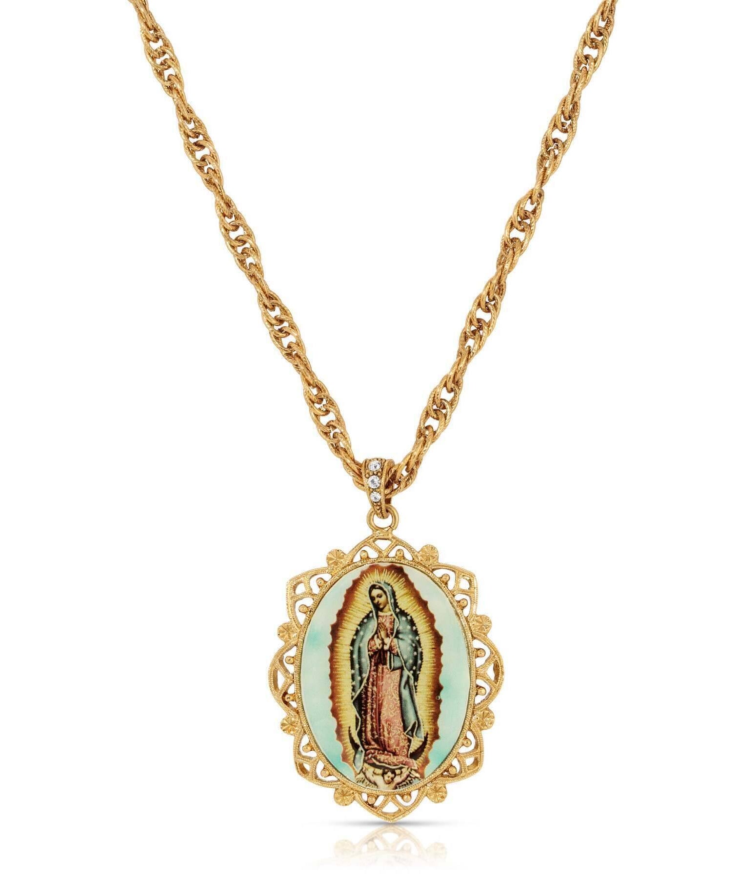Symbols Of Faith Floral Filigree Lady Of Guadalupe Pendant Necklace 28"