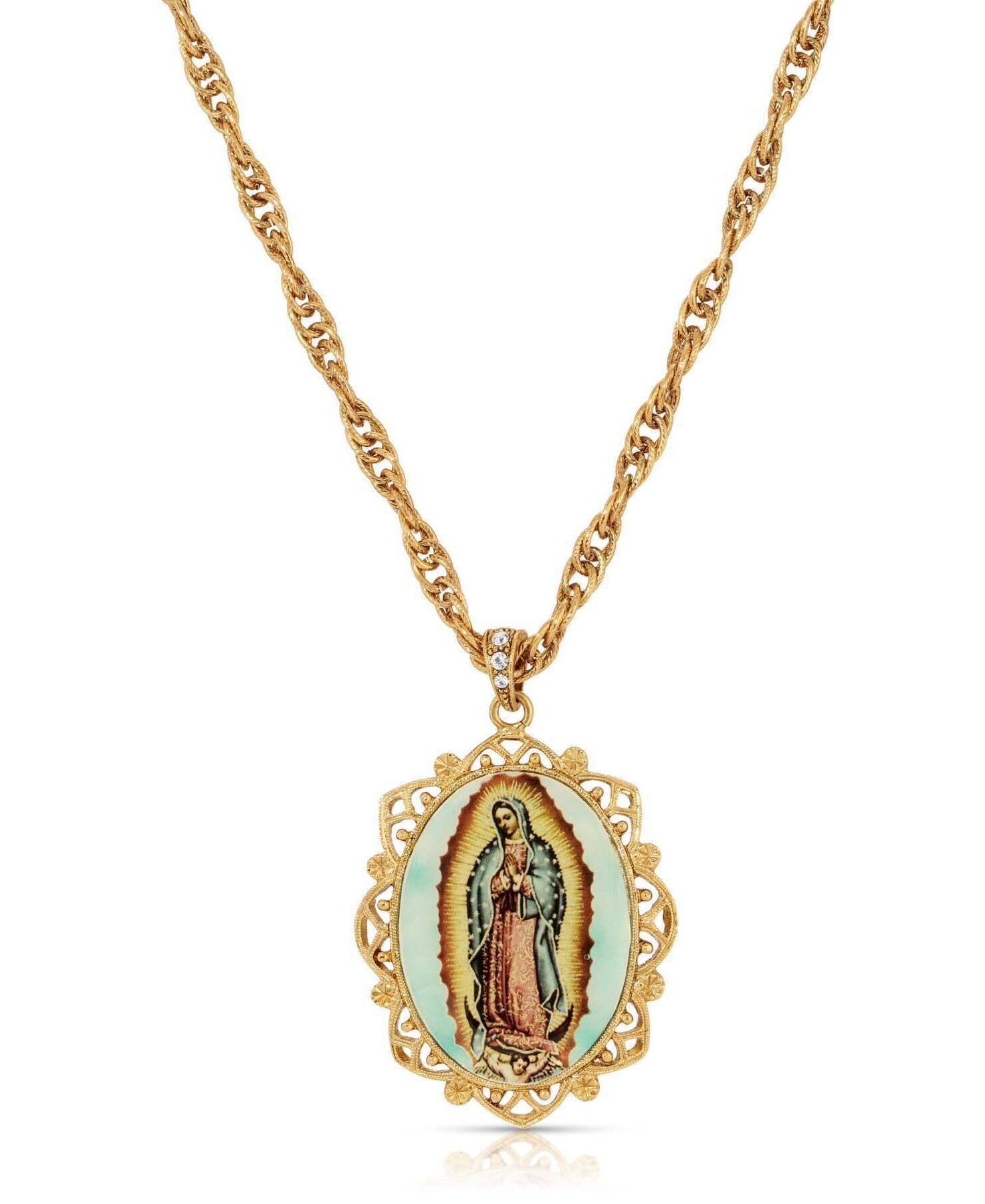 Symbols Of Faith Floral Filigree Lady Of Guadalupe Pendant Necklace 28"