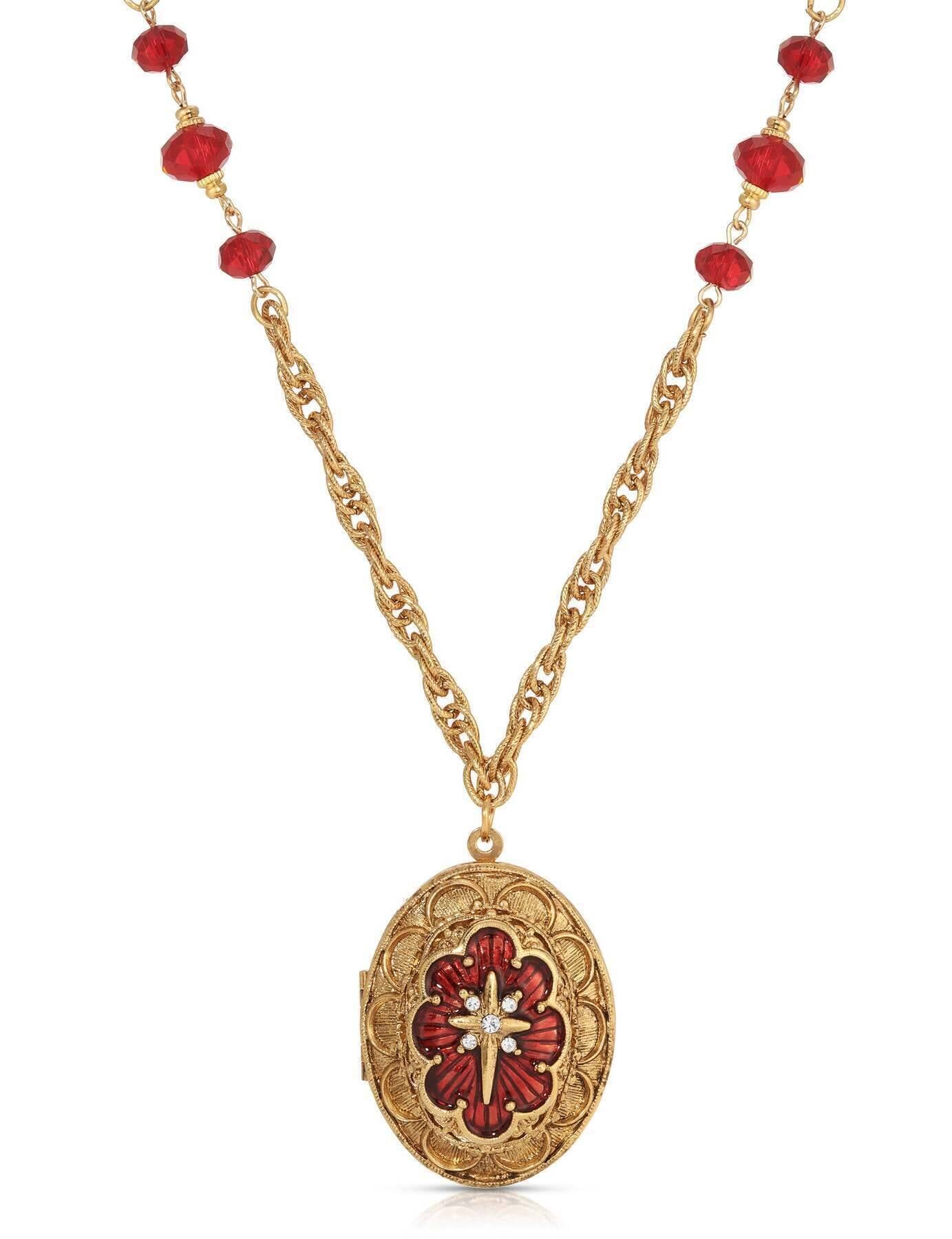 Symbols Of Faith Star of Bethlehem Crystal Bead Enamel Locket Necklace 28"