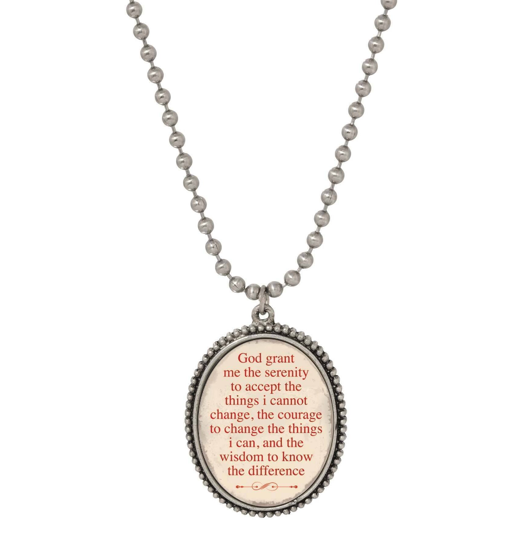 Symbols Of Faith Serenity Prayer Oval Pendant Necklace 22"