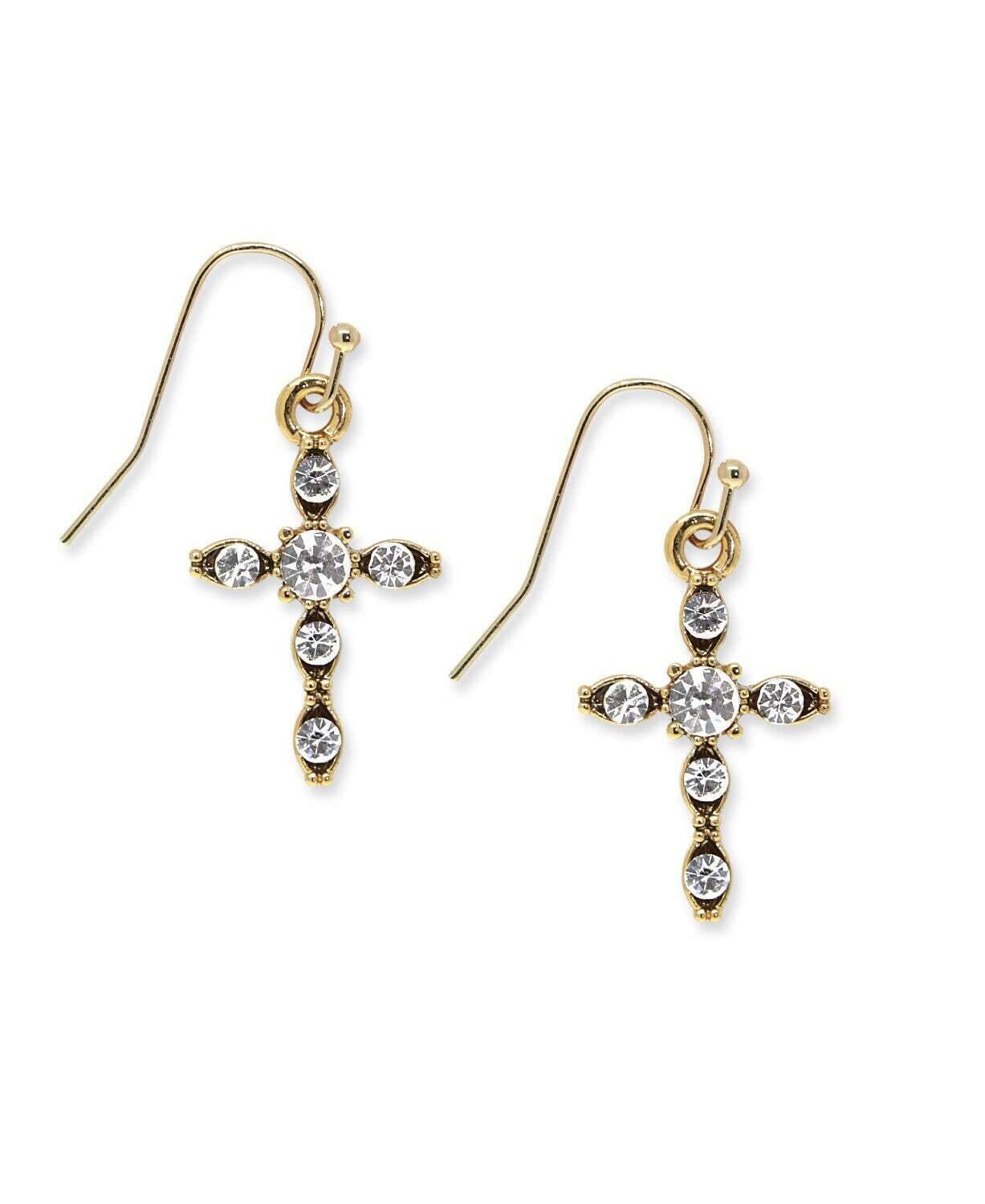 Symbols Of Faith Round Clear Crystal Cross Drop Earrings