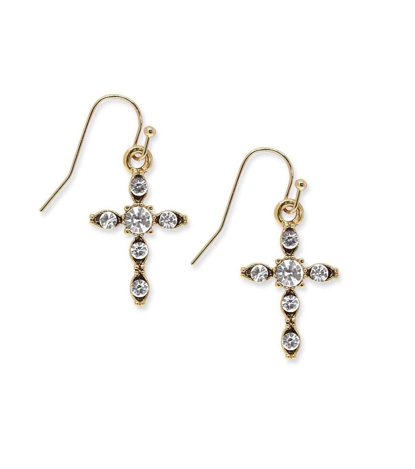 Symbols Of Faith Round Clear Crystal Cross Drop Earrings