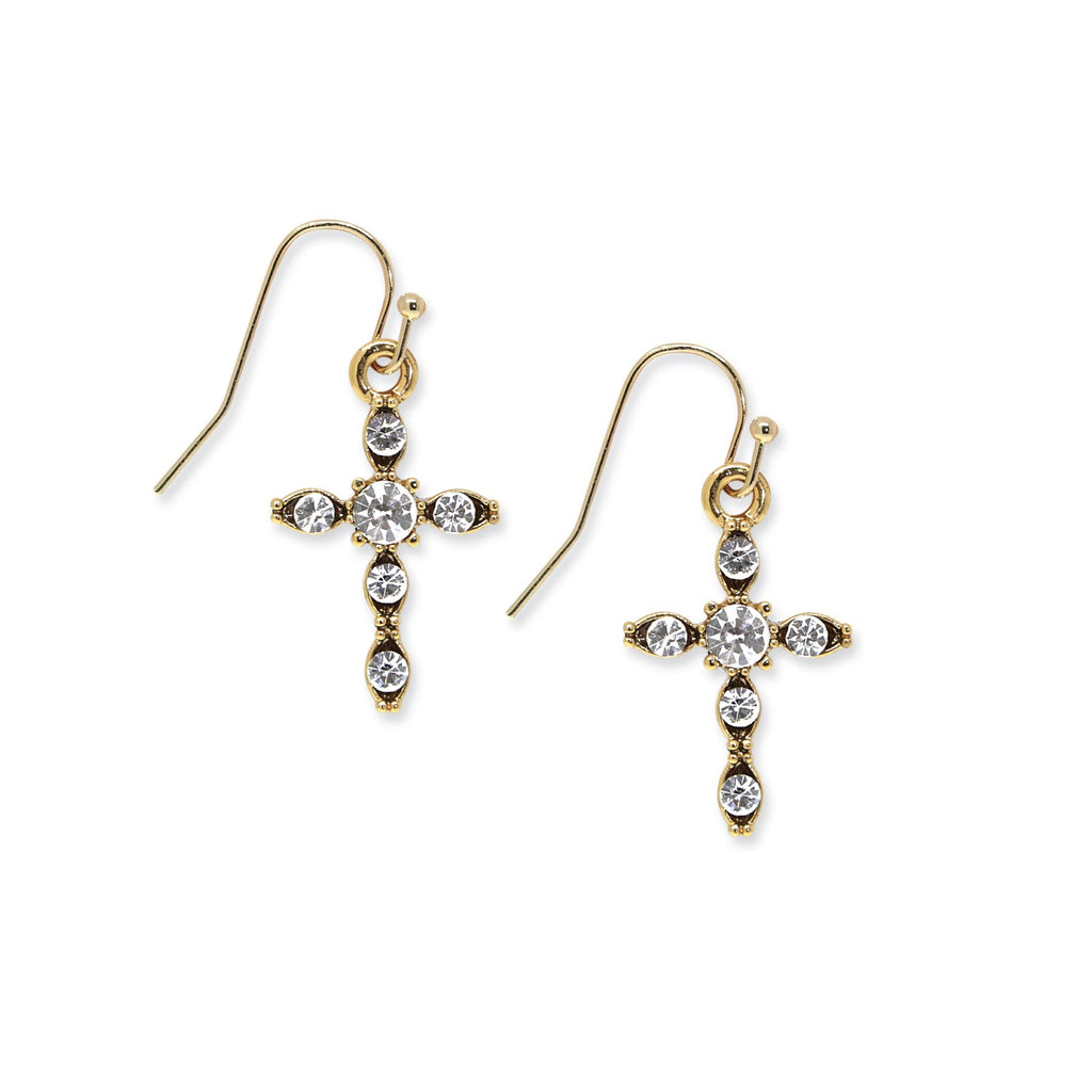 Symbols Of Faith"Inspirations" 14K Gold Dipped Crystal Cross Drop Earrings