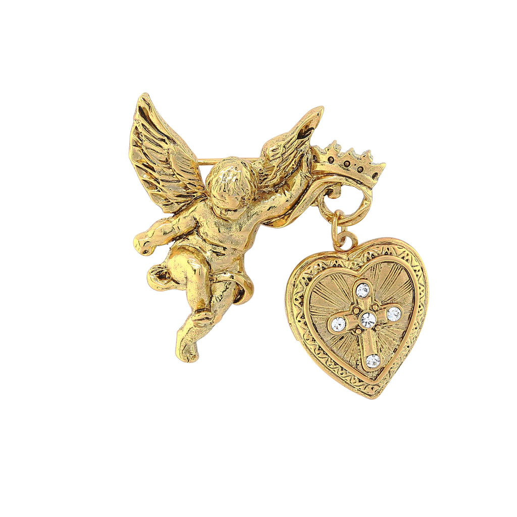 14K Gold Dipped Crystal Glory Of The Cross Fob Locket Brooch