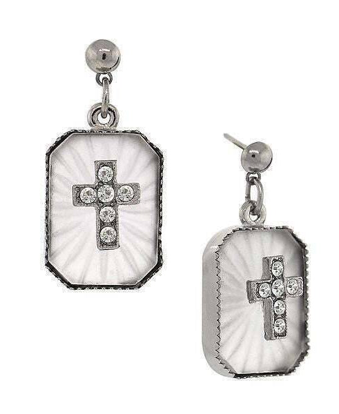 Symbols Of Faith Frosted Stone Crystal Cross Drop Earrings