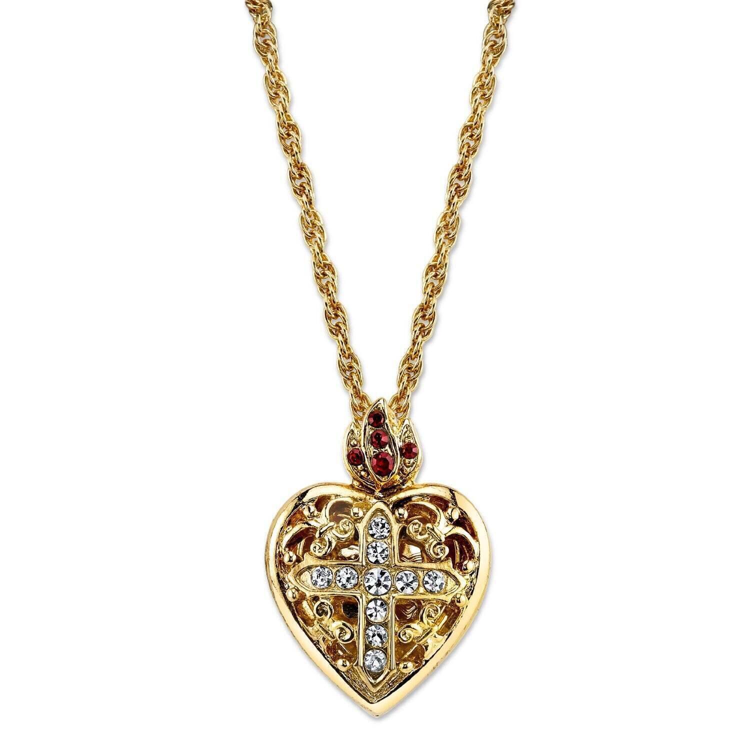 Symbols Of Faith Red & Clear Crystal Heart Cross Locket Necklace 18"