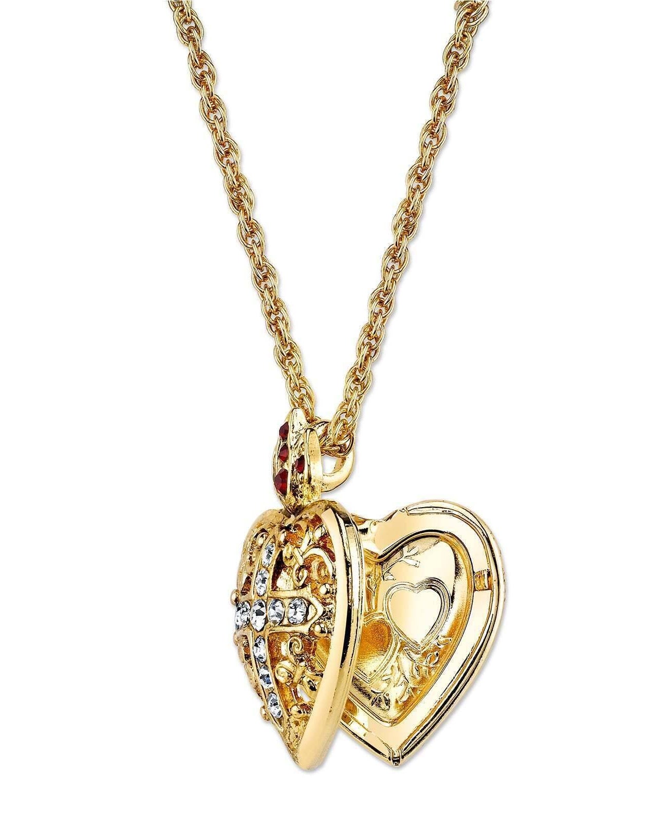 Symbols Of Faith Red & Clear Crystal Heart Cross Locket Necklace 18"