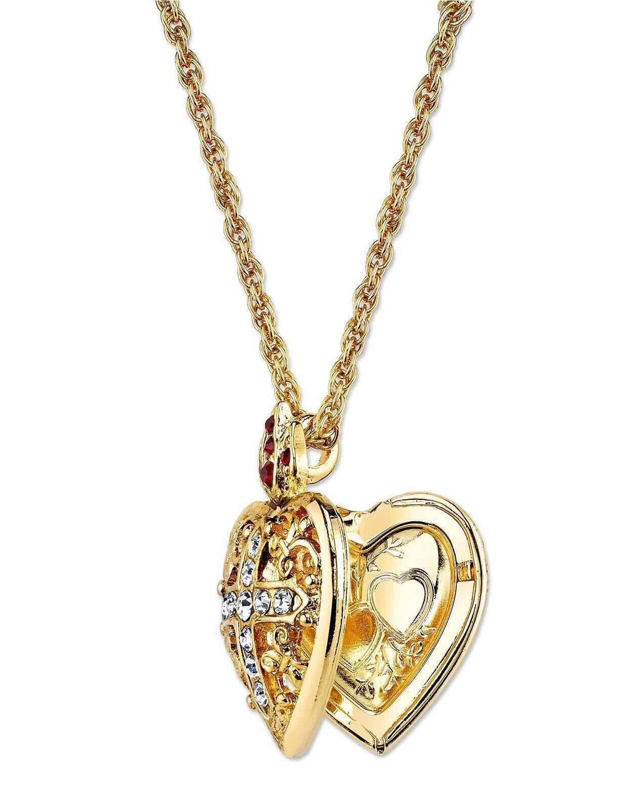 Symbols Of Faith Red & Clear Crystal Heart Cross Locket Necklace 18"