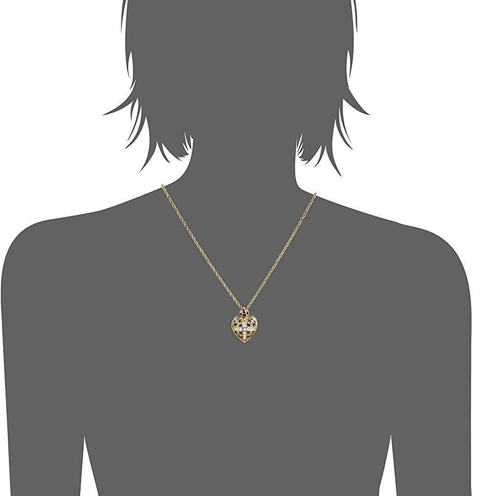 Symbols Of Faith Red & Clear Crystal Heart Cross Locket Necklace 18"