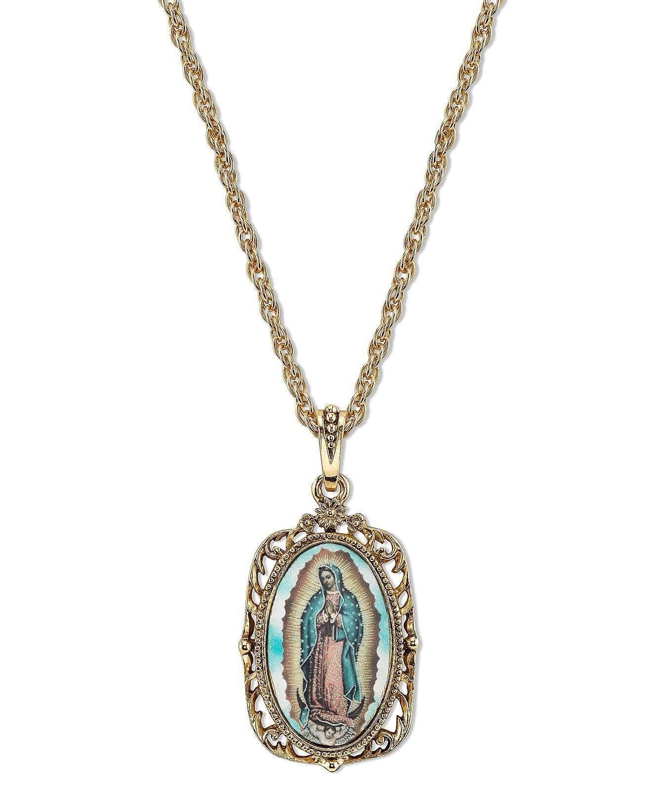 Symbols Of Faith Lady Of Guadalupe Medallion Pendant Necklace 24"