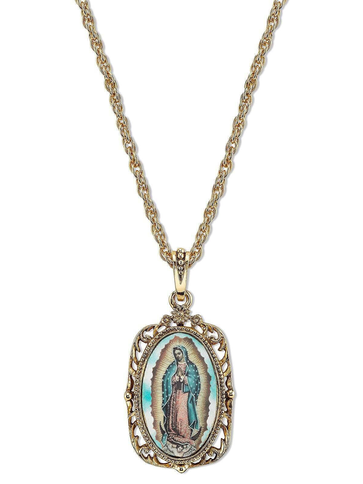 Symbols Of Faith Lady Of Guadalupe Medallion Pendant Necklace 24"
