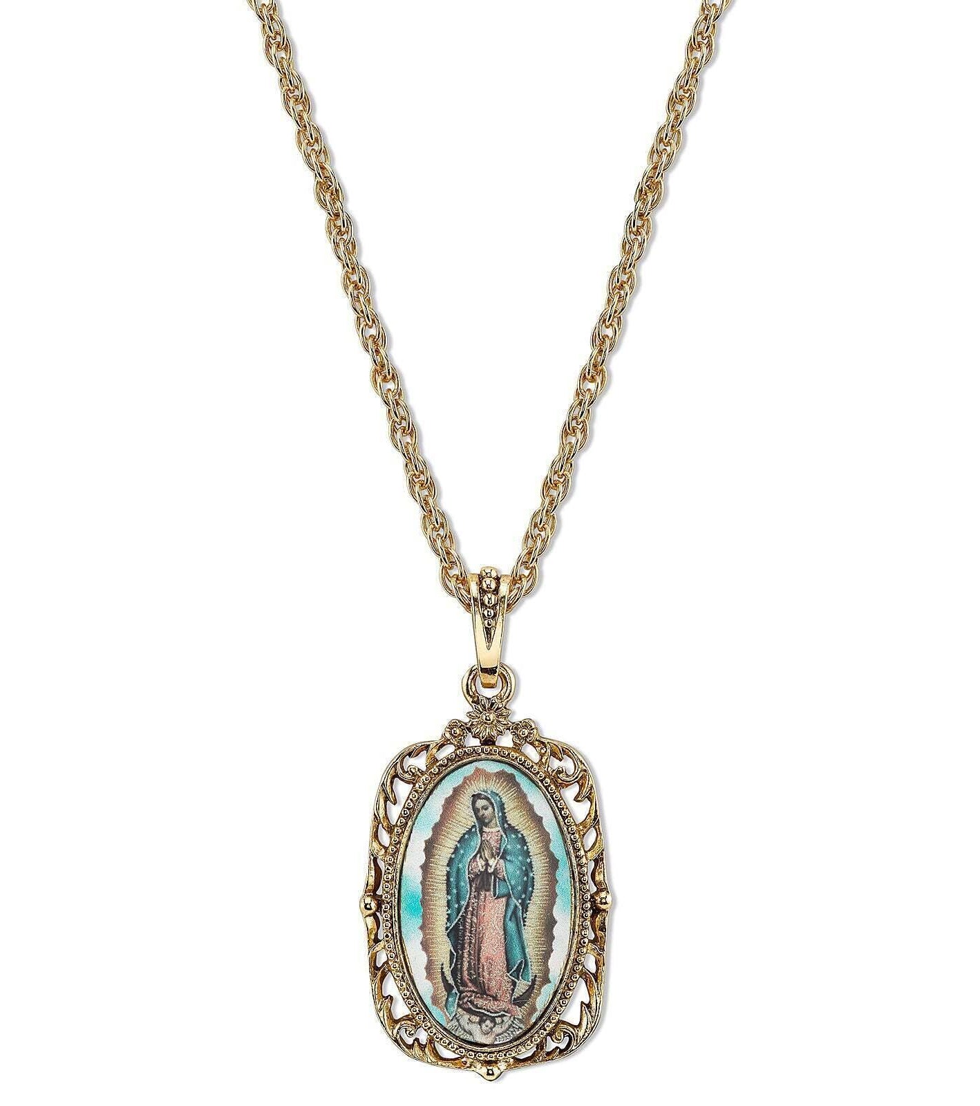 Symbols Of Faith Lady Of Guadalupe Medallion Pendant Necklace 24"