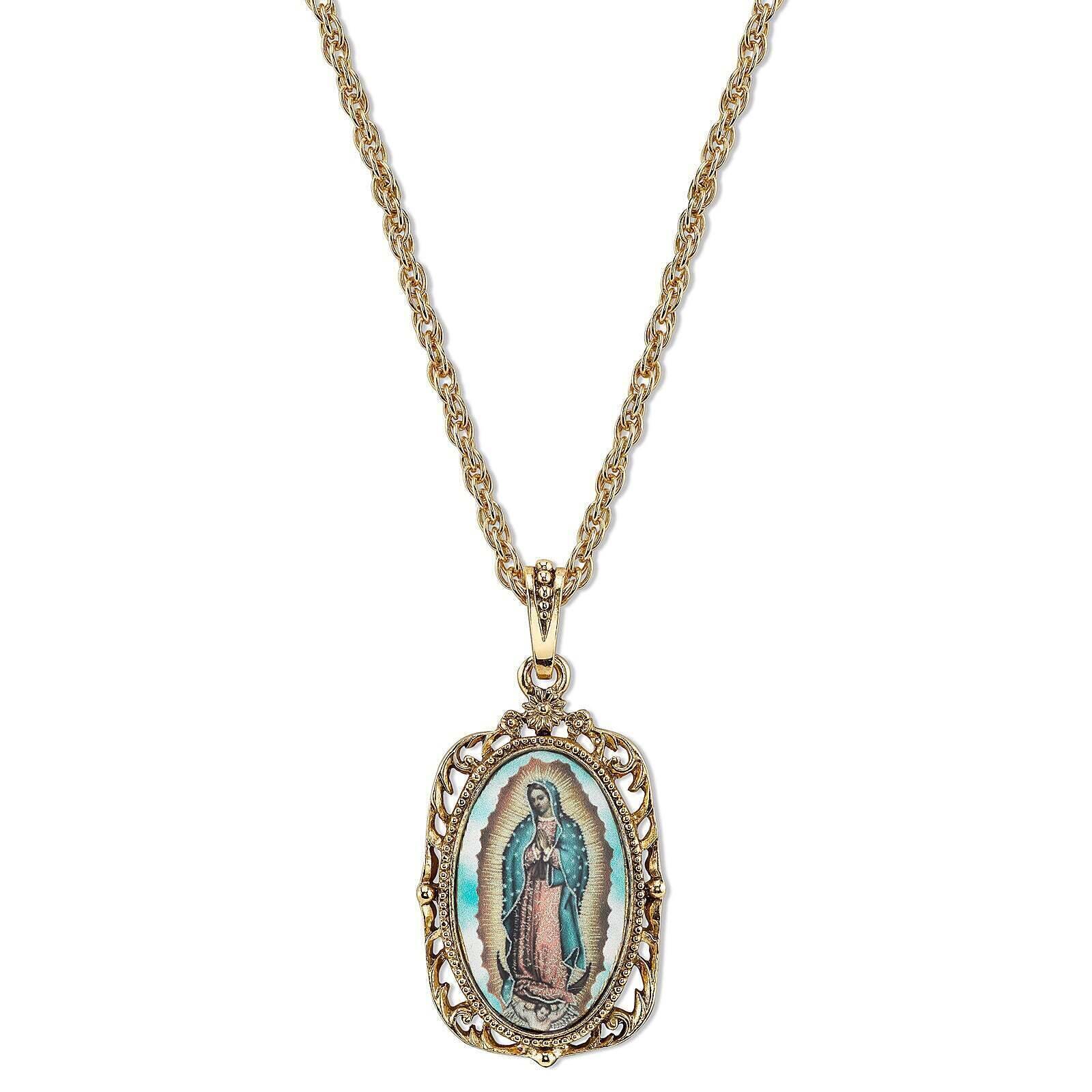Symbols Of Faith Lady Of Guadalupe Medallion Pendant Necklace 24"