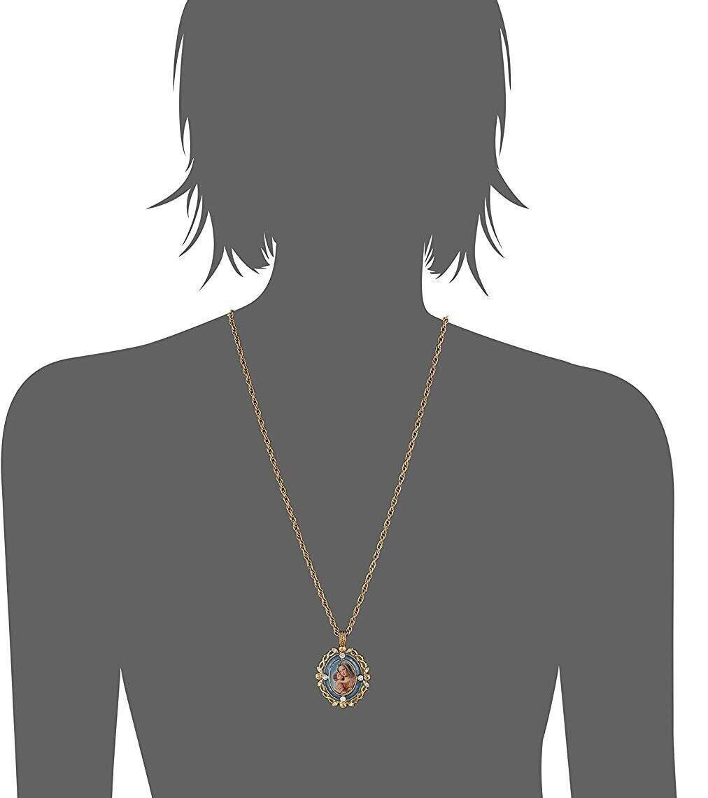 Symbols Of Faith Crystal Blue Enamel Mary And Child Pendant Necklace 24"