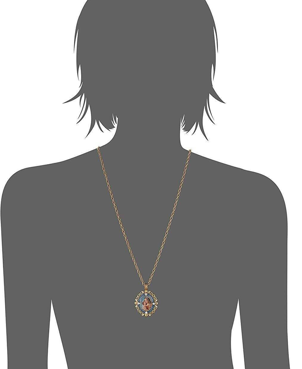 Symbols Of Faith Crystal Blue Enamel Mary And Child Pendant Necklace 24"