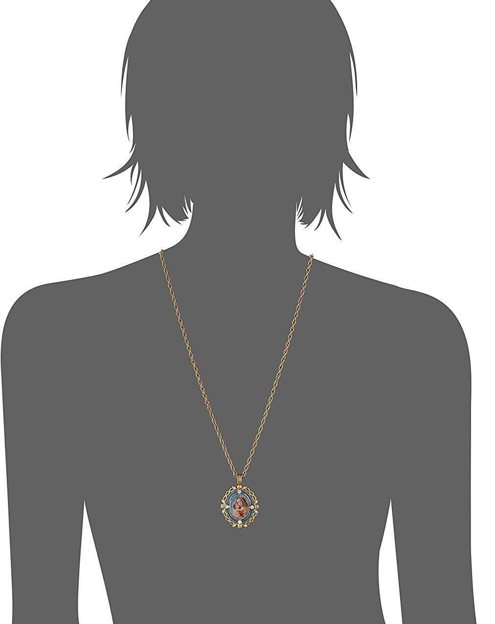 Symbols Of Faith Crystal Blue Enamel Mary And Child Pendant Necklace 24"