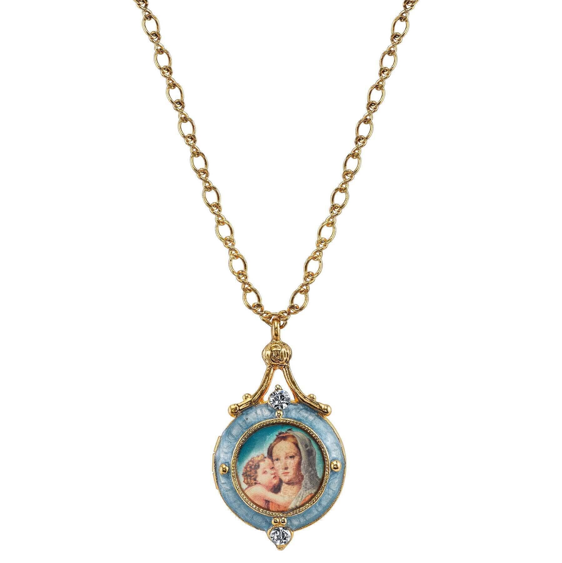 Symbols Of Faith Enamel Mary And Child Locket Necklace 18"
