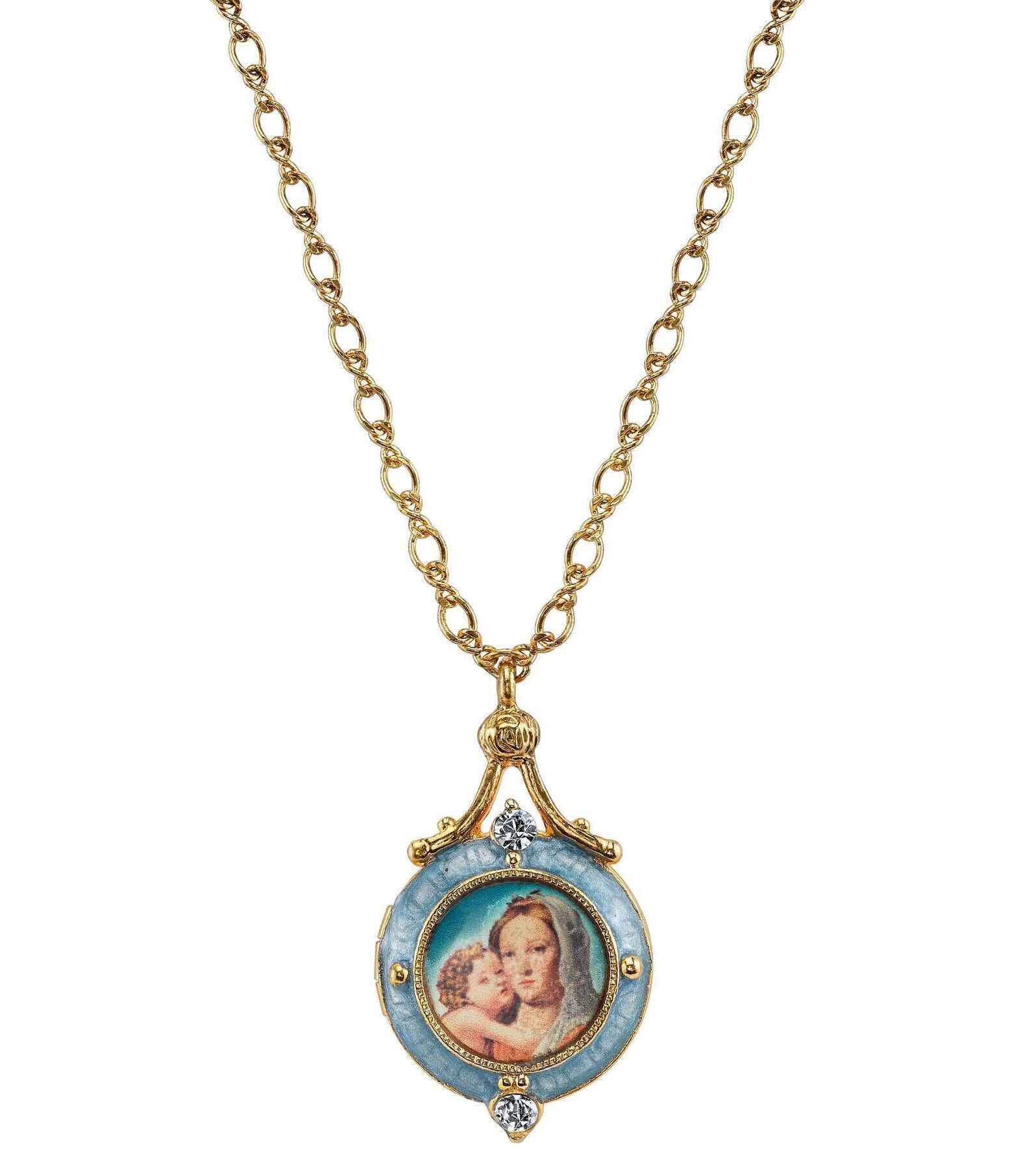 Symbols Of Faith Enamel Mary And Child Locket Necklace 18"