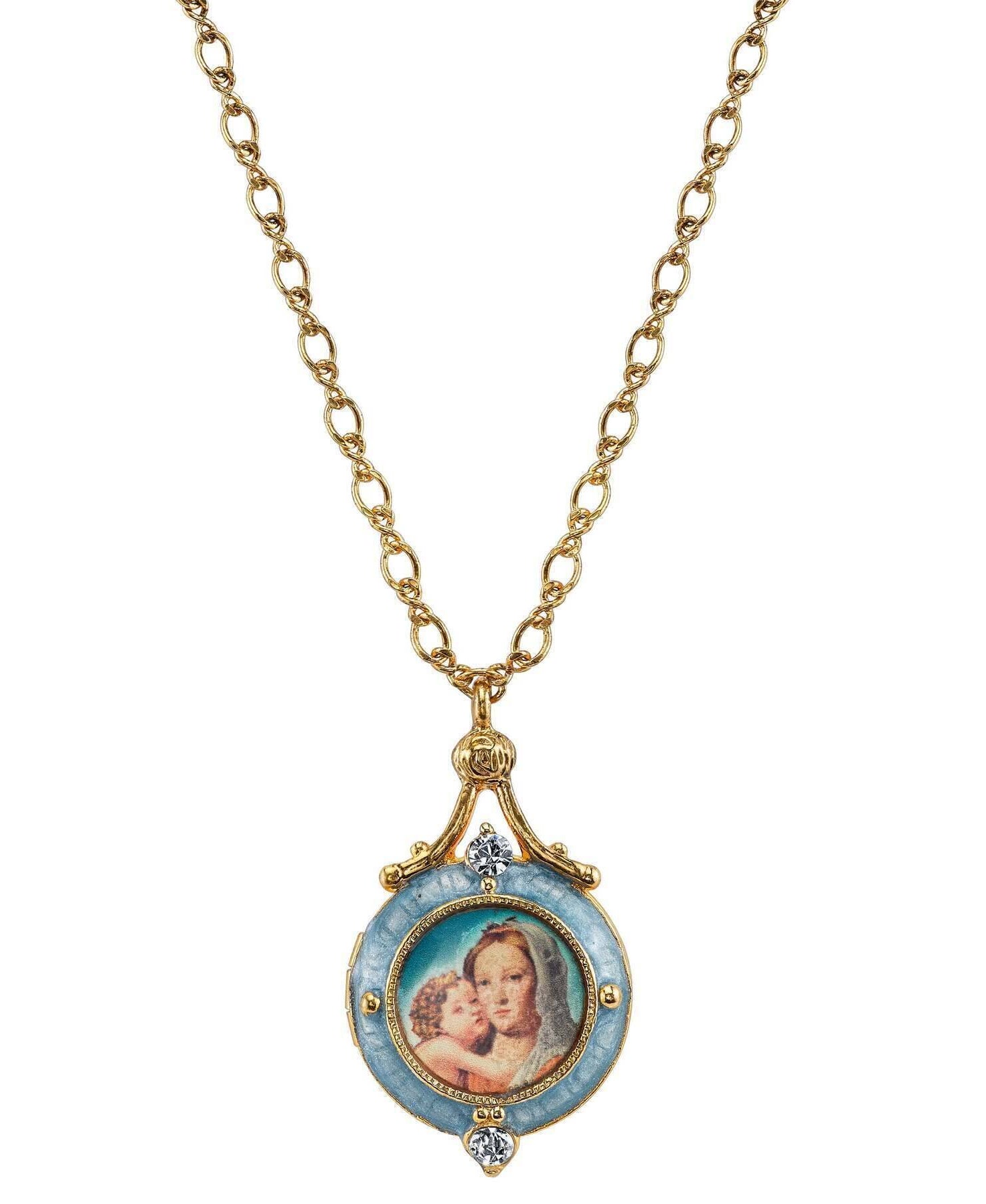 Symbols Of Faith Enamel Mary And Child Locket Necklace 18"