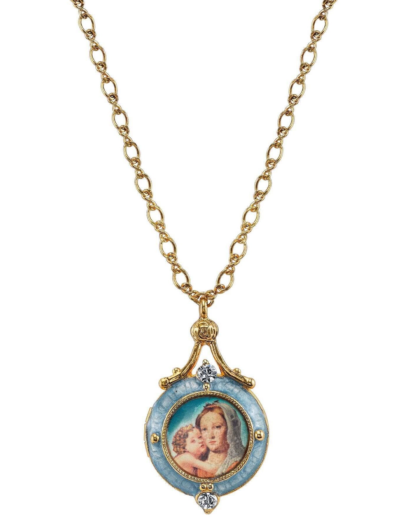 Symbols Of Faith Enamel Mary And Child Locket Necklace 18"
