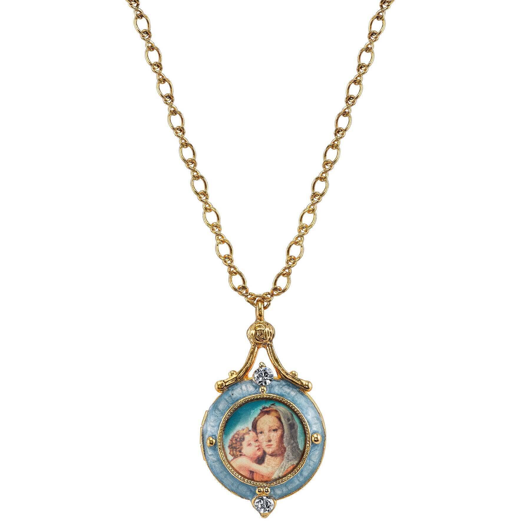 Symbols Of Faith Enamel Mary And Child Locket Necklace 18"