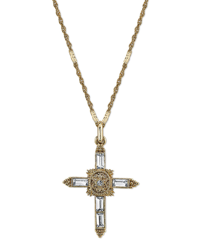 Inspirations 14K Gold Dipped Crystal Cross Pendant Necklace, 18