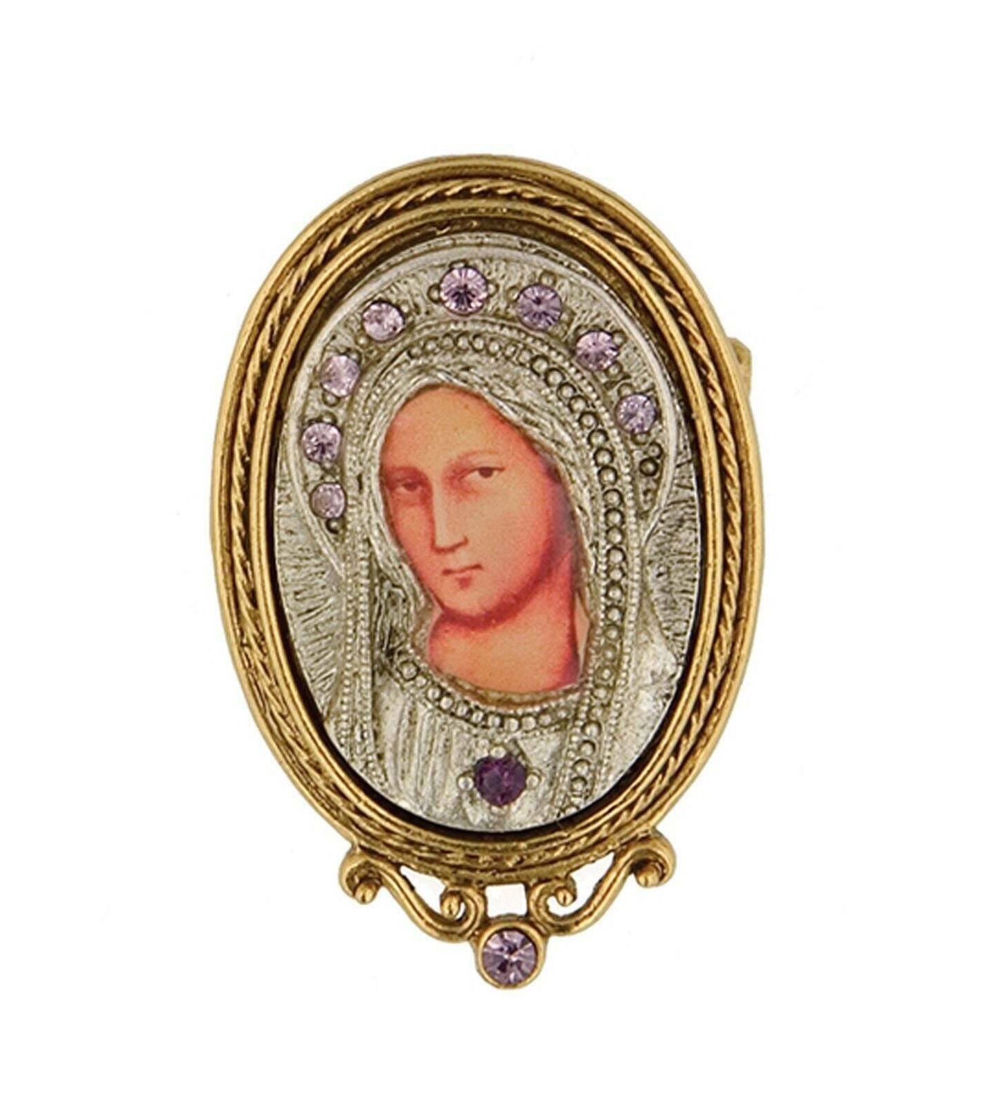 Symbols Of Faith Purple Crystal Enamel Small Iconica Mary Brooch