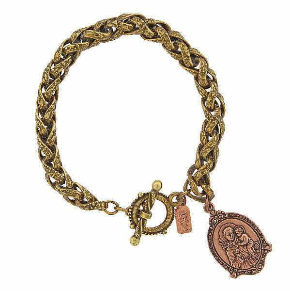 Symbols Of Faith St. Anthony And Baby Jesus Medal Toggle Bracelet