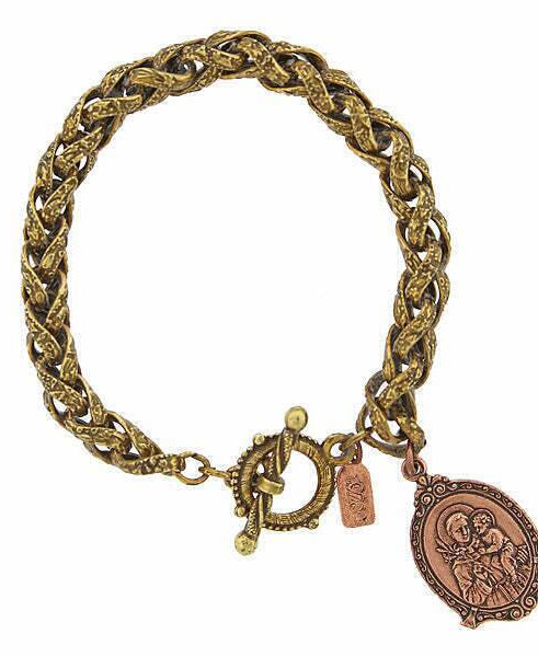Symbols Of Faith St. Anthony And Baby Jesus Medal Toggle Bracelet