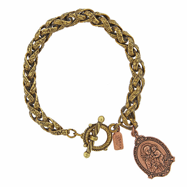 Mixed Metal St. Anthony And Baby Jesus Medal Toggle Bracelet