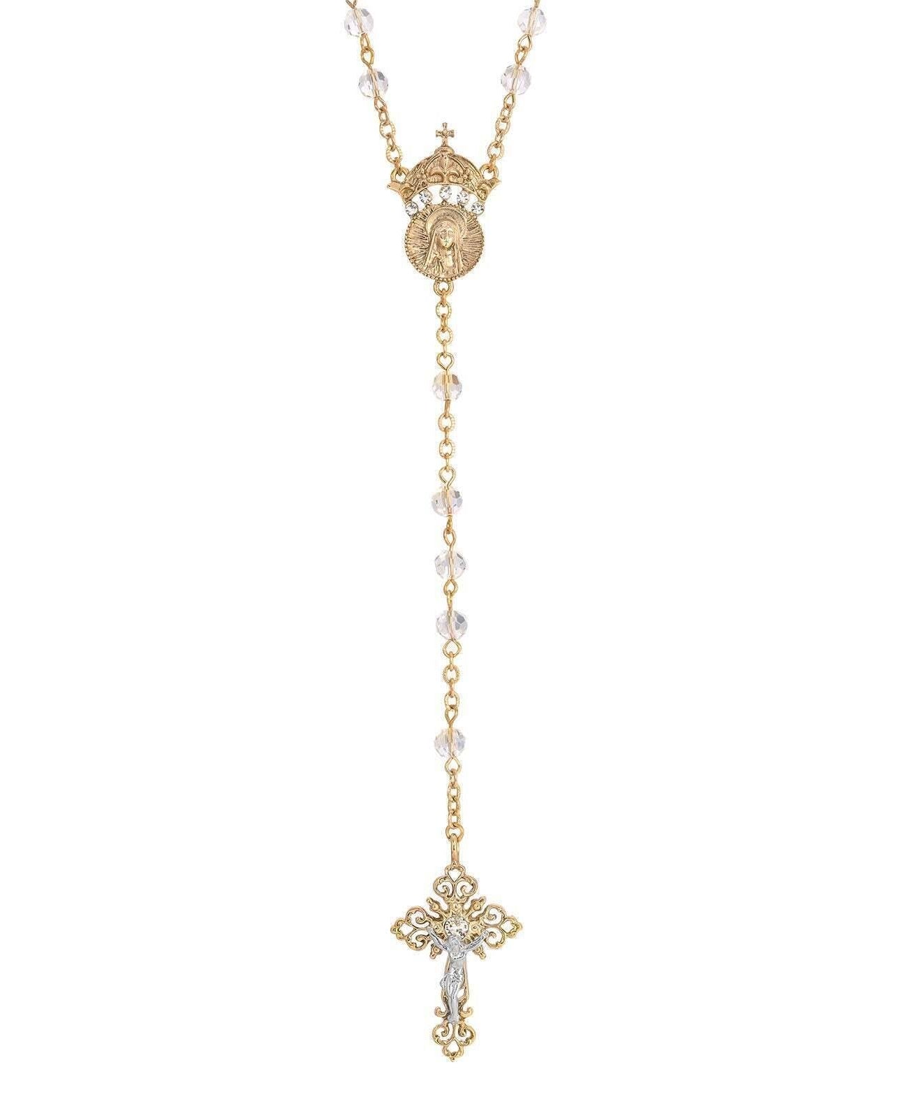 Symbols Of Faith Crystal Two Rings And Crucifix Medallion Wedding Rosary 20