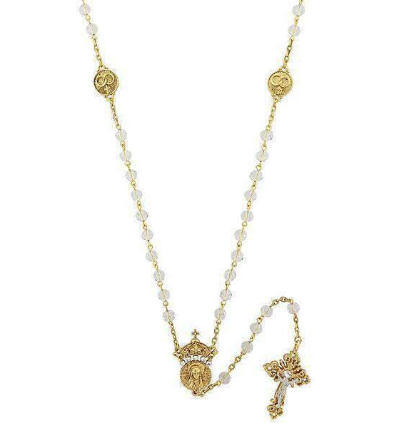 Symbols Of Faith Crystal Two Rings And Crucifix Medallion Wedding Rosary 20